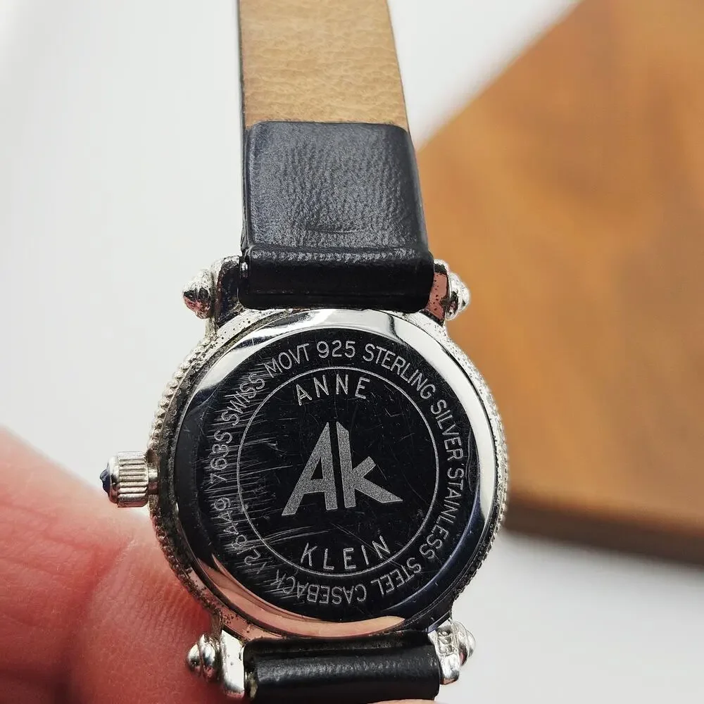 Anne Klein Silver Tone Roman Numeral Watch Black Leather Classy Sophisticated